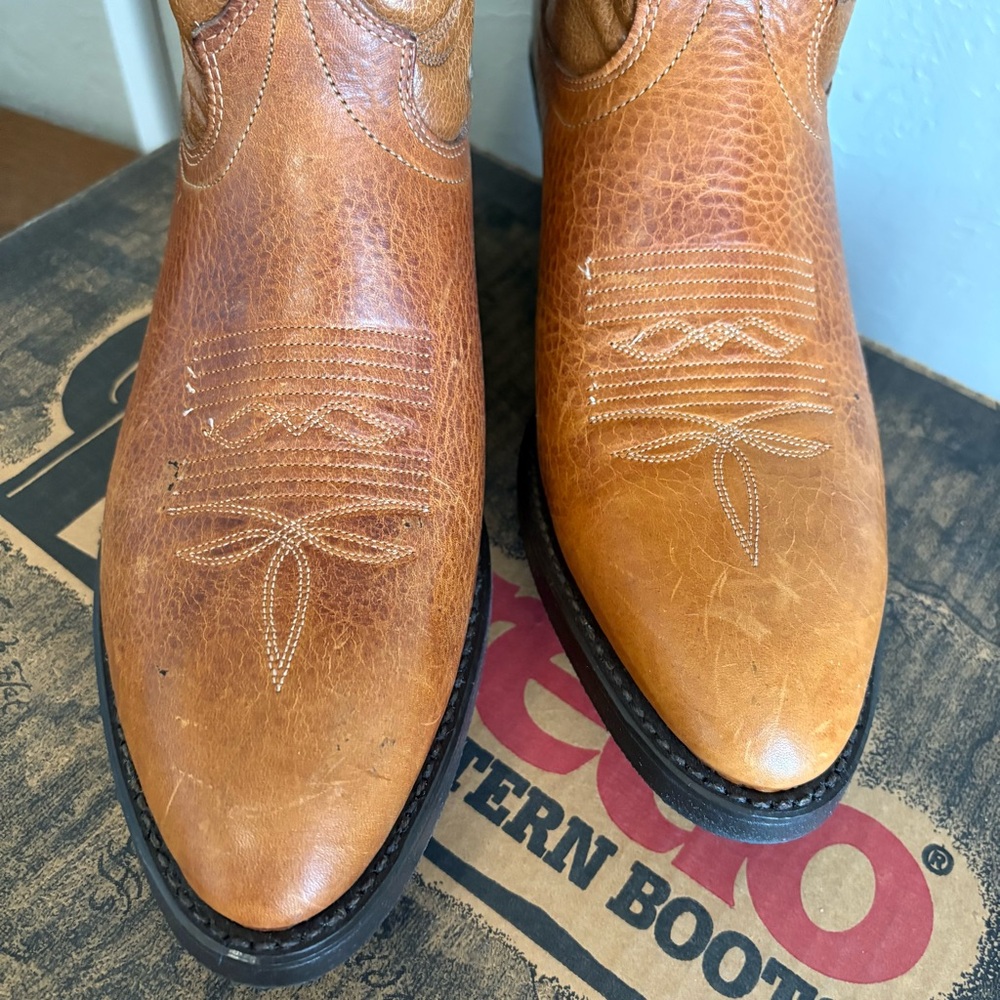 Laredo Western Boots Tobacco Brown Leather Made in USA Size 9.5 D w/ Box unworn - Picture 8 of 12
